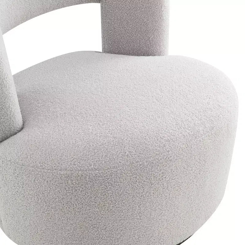 Fauteuil pivotant rond et rembourré en tissu bouclette, design incurvé, fauteuil d'appoint douillet pour salon, chambre à coucher