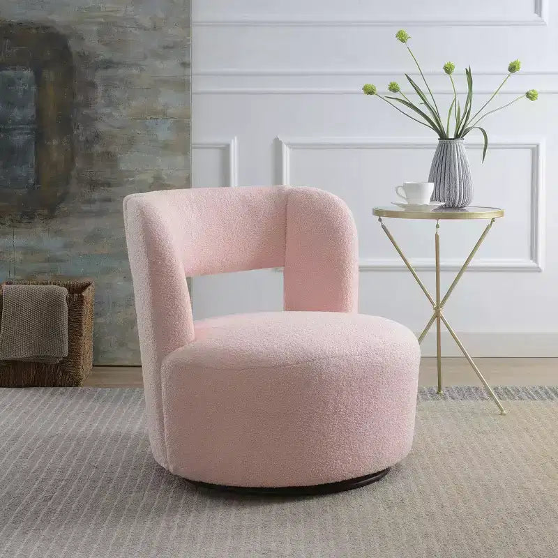 Fauteuil pivotant rond et rembourré en tissu bouclette, design incurvé, fauteuil d'appoint douillet pour salon, chambre à coucher