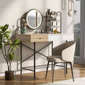 Coiffeuse avec miroir rond 3 modes et station de charge sans fil, coiffeuse pour filles avec tiroir et 3 étagères ouvertes, blanc