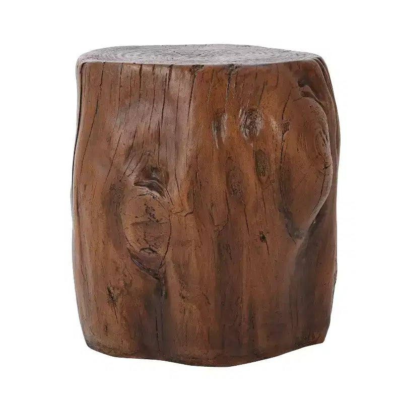 Table d'appoint de patio ronde rustique en béton léger, imitation souche d'arbre