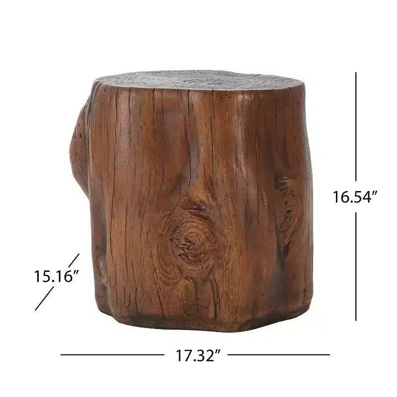 Table d'appoint de patio ronde rustique en béton léger, imitation souche d'arbre
