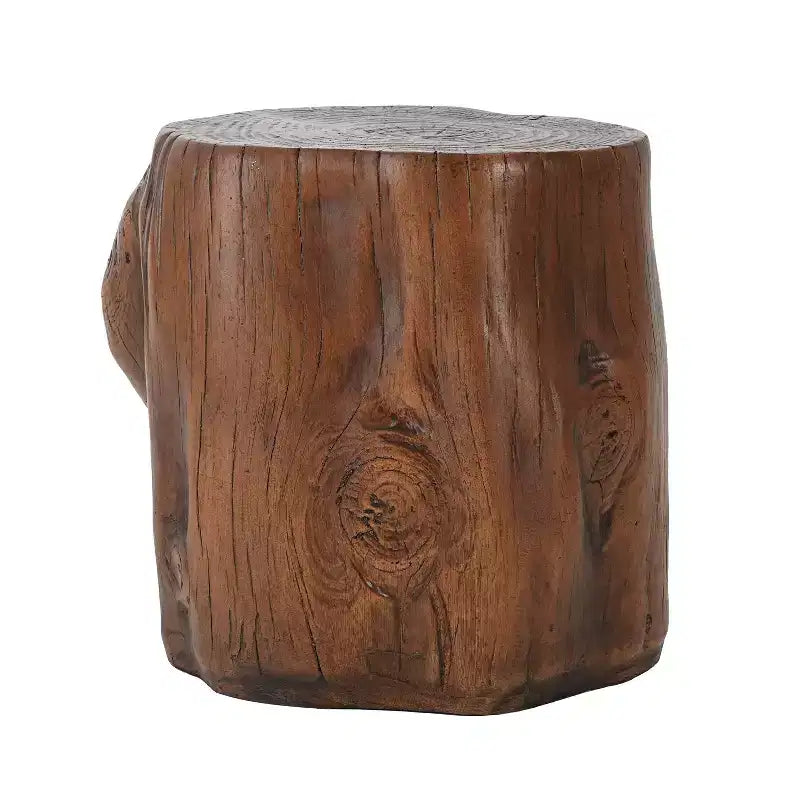 Table d'appoint de patio ronde rustique en béton léger, imitation souche d'arbre