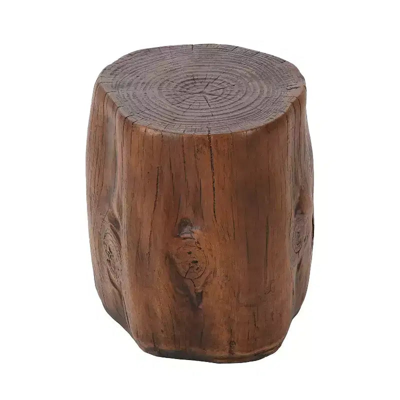 Table d'appoint de patio ronde rustique en béton léger, imitation souche d'arbre