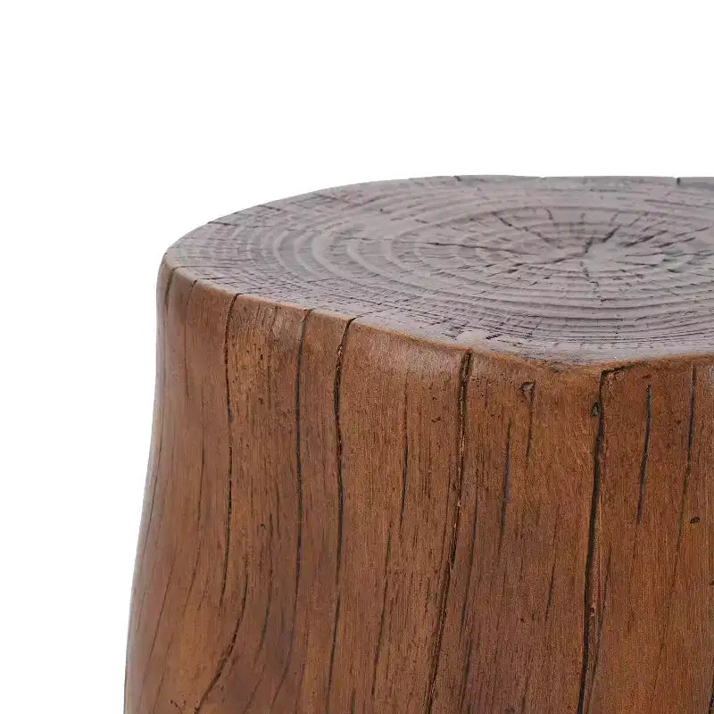 Table d'appoint de patio ronde rustique en béton léger, imitation souche d'arbre