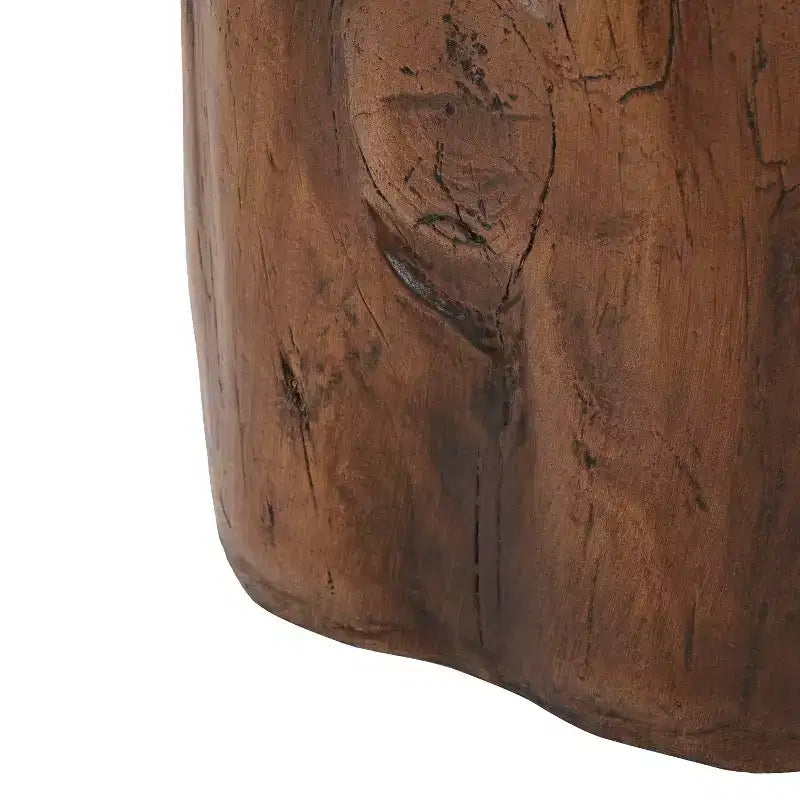 Table d'appoint de patio ronde rustique en béton léger, imitation souche d'arbre