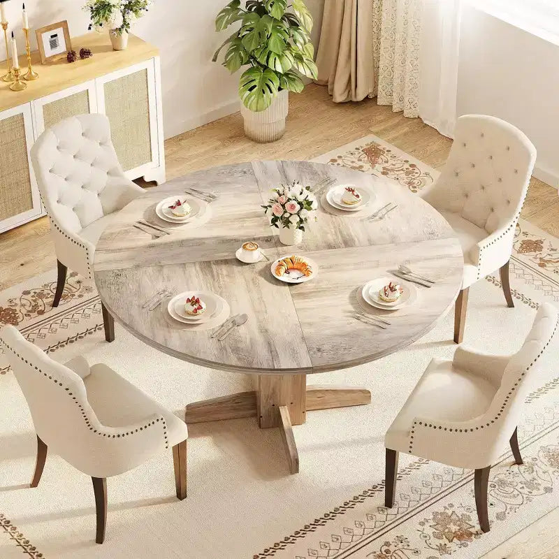 Table à manger ronde 47'' pour 4-6 personnes, table de cuisine circulaire de style ferme avec piètement central en croix - Cuisine, salle à manger, appartement
