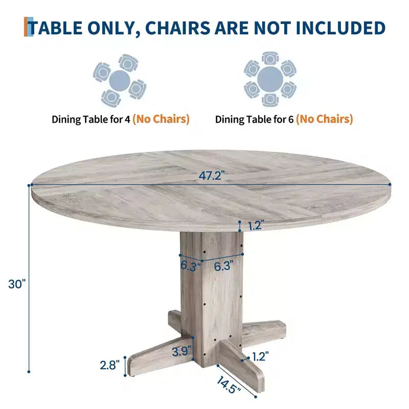 Table à manger ronde 47'' pour 4-6 personnes, table de cuisine circulaire de style ferme avec piètement central en croix - Cuisine, salle à manger, appartement