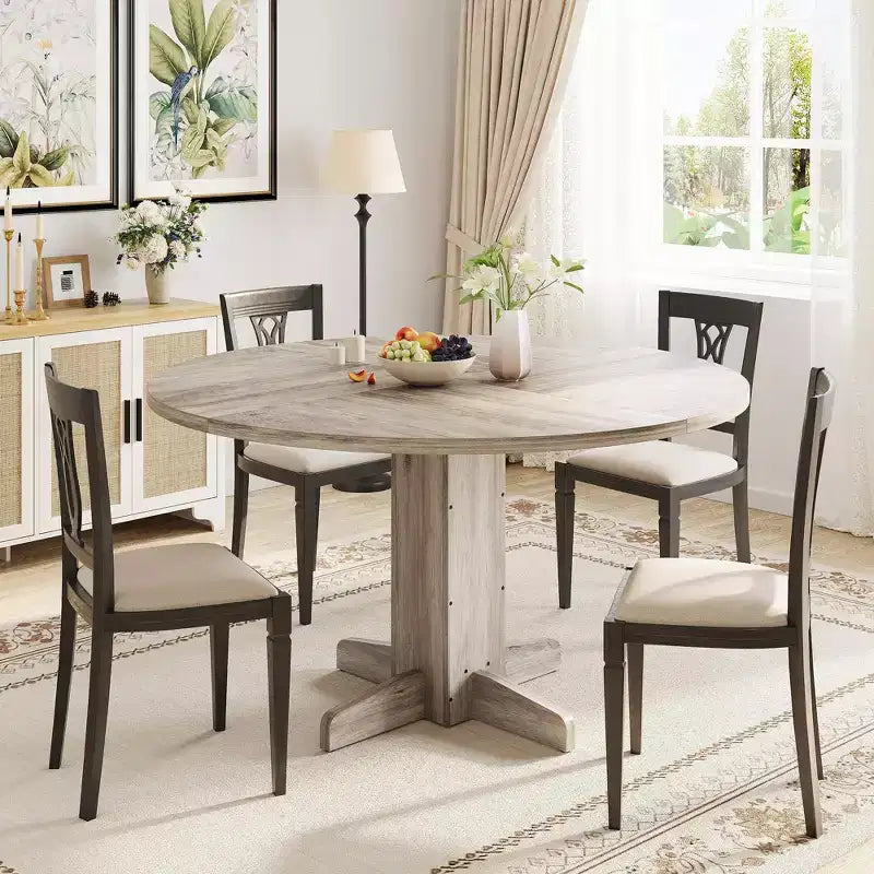 Table à manger ronde 47'' pour 4-6 personnes, table de cuisine circulaire de style ferme avec piètement central en croix - Cuisine, salle à manger, appartement