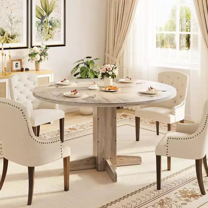 Table à manger ronde 47'' pour 4-6 personnes, table de cuisine circulaire de style ferme avec piètement central en croix - Cuisine, salle à manger, appartement