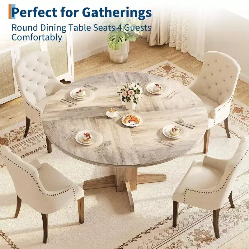 Table à manger ronde 47'' pour 4-6 personnes, table de cuisine circulaire de style ferme avec piètement central en croix - Cuisine, salle à manger, appartement