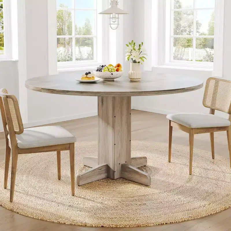 Table à manger ronde 47'' pour 4-6 personnes, table de cuisine circulaire de style ferme avec piètement central en croix - Cuisine, salle à manger, appartement