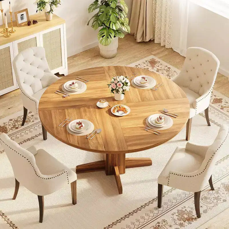 Table à manger ronde 47'' pour 4-6 personnes, table de cuisine circulaire de style ferme avec piètement central en croix - Cuisine, salle à manger, appartement