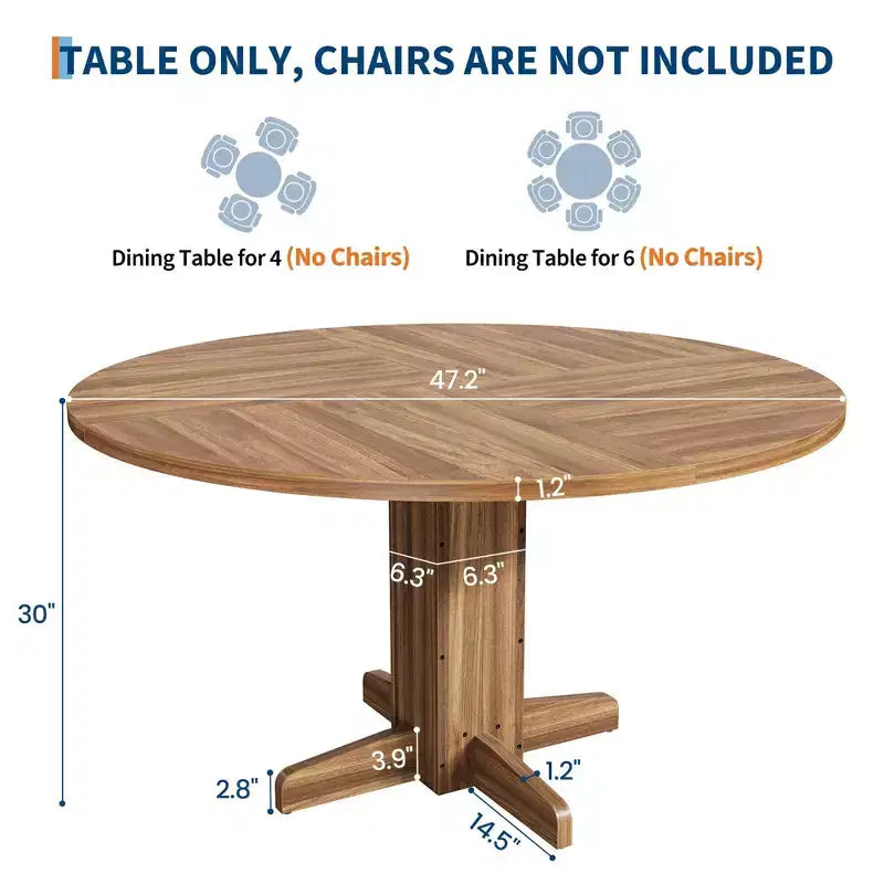 Table à manger ronde 47'' pour 4-6 personnes, table de cuisine circulaire de style ferme avec piètement central en croix - Cuisine, salle à manger, appartement
