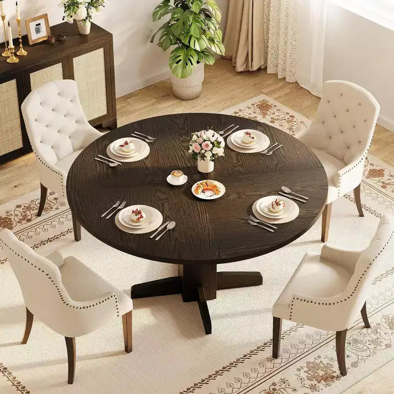 Table à manger ronde 47'' pour 4-6 personnes, table de cuisine circulaire de style ferme avec piètement central en croix - Cuisine, salle à manger, appartement