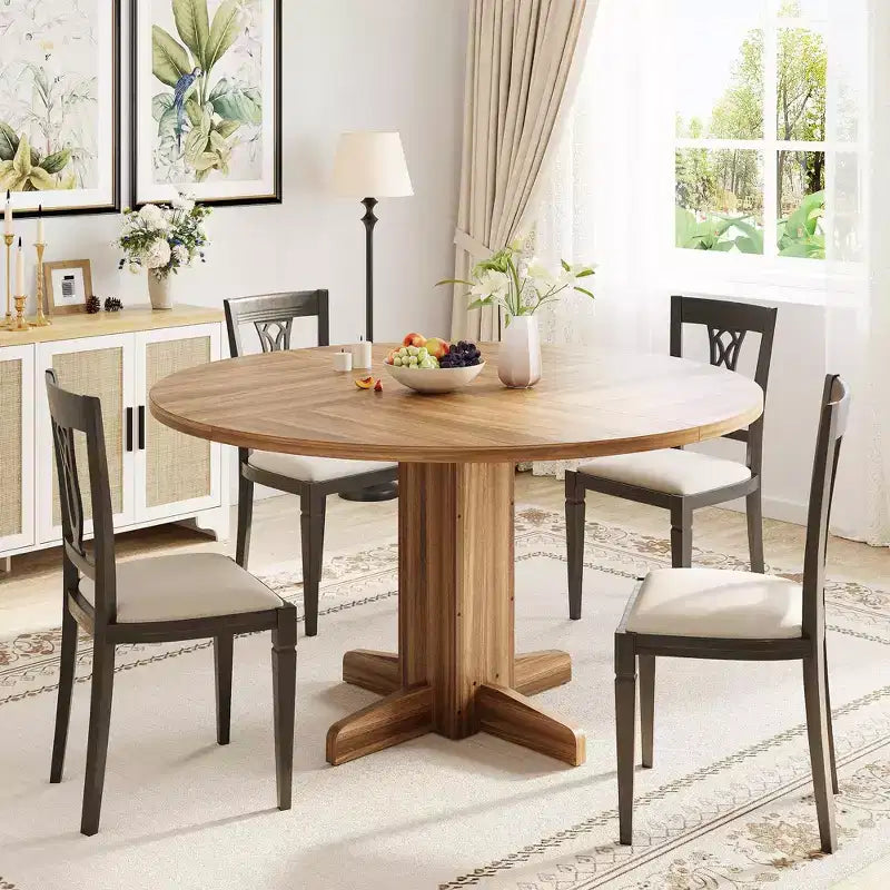 Table à manger ronde 47'' pour 4-6 personnes, table de cuisine circulaire de style ferme avec piètement central en croix - Cuisine, salle à manger, appartement