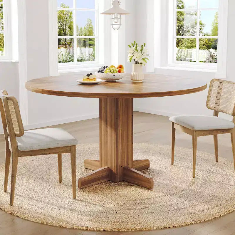 Table à manger ronde 47'' pour 4-6 personnes, table de cuisine circulaire de style ferme avec piètement central en croix - Cuisine, salle à manger, appartement