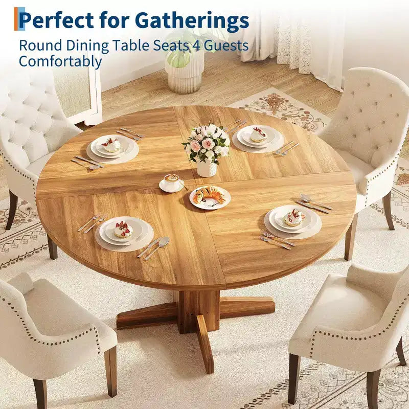 Table à manger ronde 47'' pour 4-6 personnes, table de cuisine circulaire de style ferme avec piètement central en croix - Cuisine, salle à manger, appartement