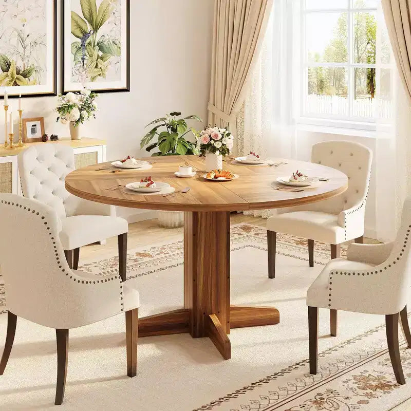 Table à manger ronde 47'' pour 4-6 personnes, table de cuisine circulaire de style ferme avec piètement central en croix - Cuisine, salle à manger, appartement