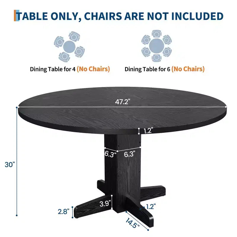 Table à manger ronde 47'' pour 4-6 personnes, table de cuisine circulaire de style ferme avec piètement central en croix - Cuisine, salle à manger, appartement