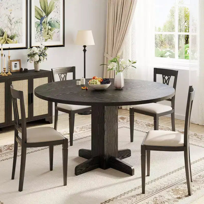 Table à manger ronde 47'' pour 4-6 personnes, table de cuisine circulaire de style ferme avec piètement central en croix - Cuisine, salle à manger, appartement
