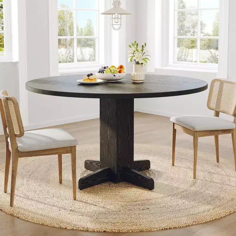 Table à manger ronde 47'' pour 4-6 personnes, table de cuisine circulaire de style ferme avec piètement central en croix - Cuisine, salle à manger, appartement