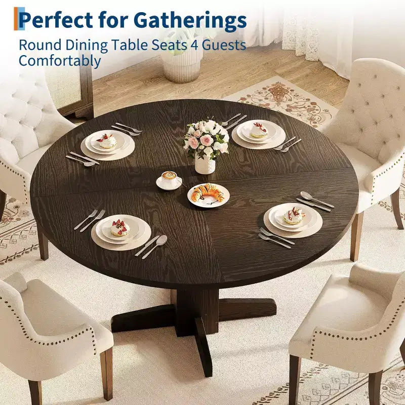 Table à manger ronde 47'' pour 4-6 personnes, table de cuisine circulaire de style ferme avec piètement central en croix - Cuisine, salle à manger, appartement