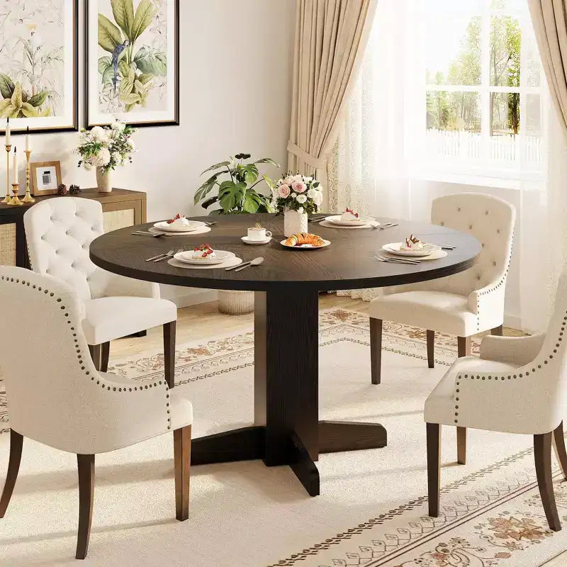 Table à manger ronde 47'' pour 4-6 personnes, table de cuisine circulaire de style ferme avec piètement central en croix - Cuisine, salle à manger, appartement