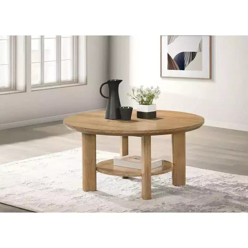 Table basse de salon ronde en bois de 91 cm