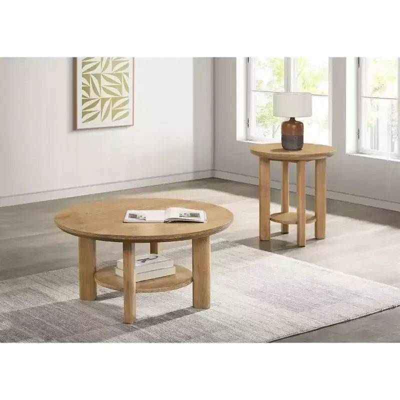 Table basse de salon ronde en bois de 91 cm