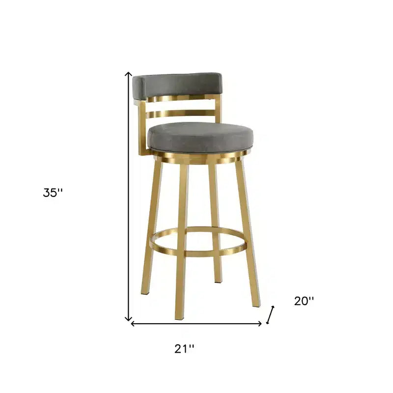 Chaise de bar pivotante à dossier bas, hauteur comptoir, en similicuir gris et doré et acier inoxydable - lot de 26