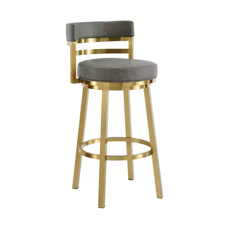 Chaise de bar pivotante à dossier bas, hauteur comptoir, en similicuir gris et doré et acier inoxydable - lot de 26