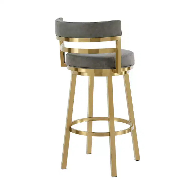 Chaise de bar pivotante à dossier bas, hauteur comptoir, en similicuir gris et doré et acier inoxydable - lot de 26