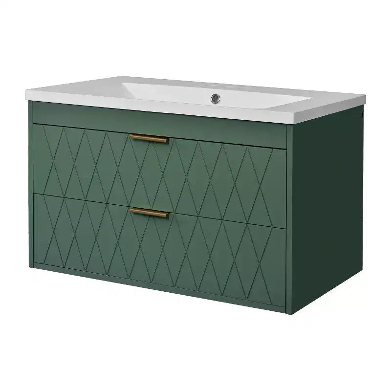 Meuble de salle de bain de 76 cm avec lavabo, meuble de rangement de salle de bain avec tiroirs pour petit espace, vert