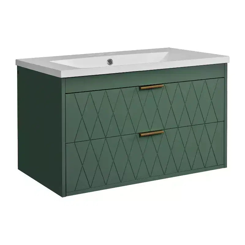 Meuble de salle de bain de 76 cm avec lavabo, meuble de rangement de salle de bain avec tiroirs pour petit espace, vert
