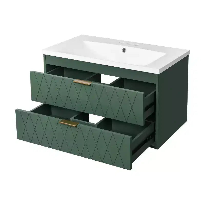 Meuble de salle de bain de 76 cm avec lavabo, meuble de rangement de salle de bain avec tiroirs pour petit espace, vert