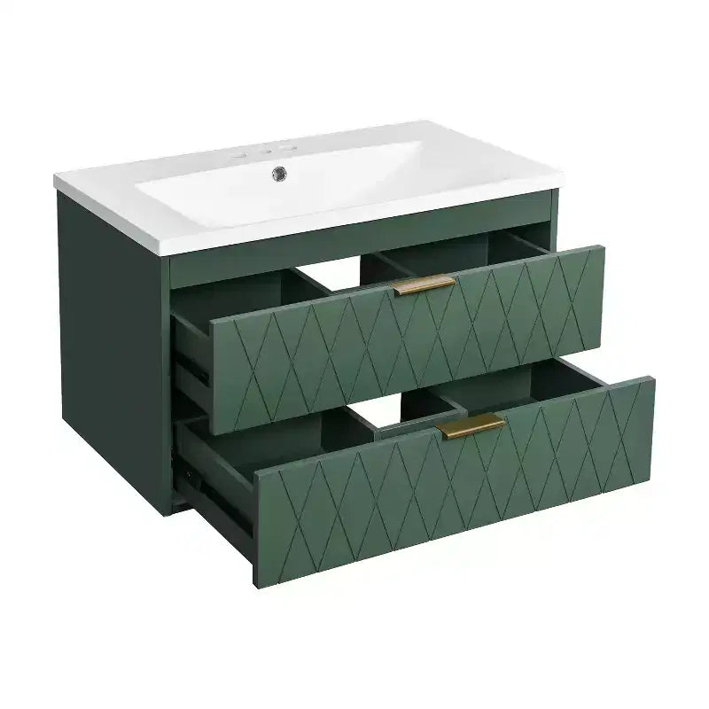 Meuble de salle de bain de 76 cm avec lavabo, meuble de rangement de salle de bain avec tiroirs pour petit espace, vert