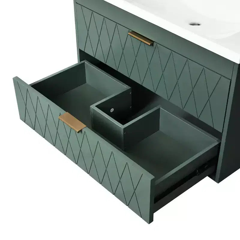 Meuble de salle de bain de 76 cm avec lavabo, meuble de rangement de salle de bain avec tiroirs pour petit espace, vert
