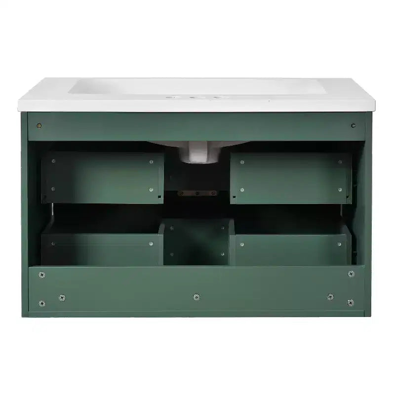 Meuble de salle de bain de 76 cm avec lavabo, meuble de rangement de salle de bain avec tiroirs pour petit espace, vert