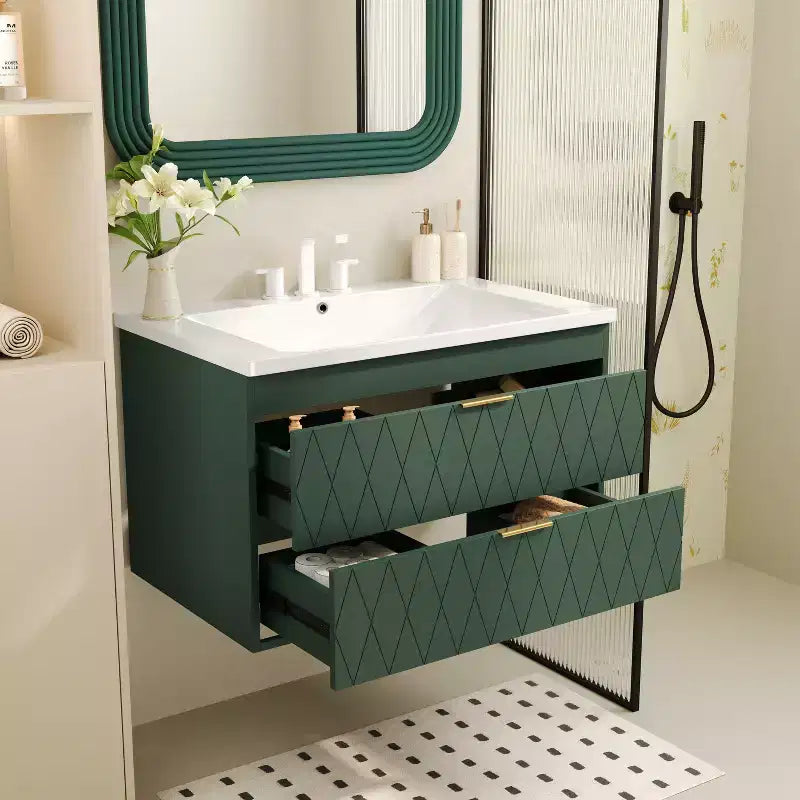 Meuble de salle de bain de 76 cm avec lavabo, meuble de rangement de salle de bain avec tiroirs pour petit espace, vert