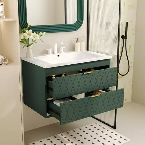 Meuble de salle de bain de 76 cm avec lavabo, meuble de rangement de salle de bain avec tiroirs pour petit espace, vert