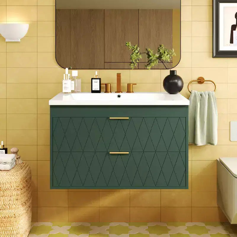 Meuble de salle de bain de 76 cm avec lavabo, meuble de rangement de salle de bain avec tiroirs pour petit espace, vert