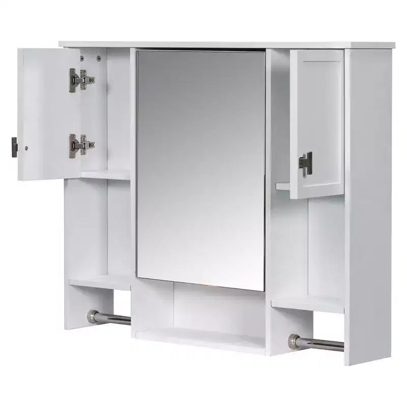 Armoire de toilette 35" x 28" avec miroir, barre porte-serviettes, armoire murale de salle de bain en bois, armoires à pharmacie