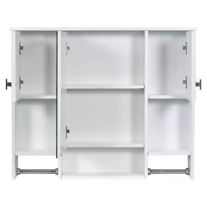 Armoire de toilette 35" x 28" avec miroir, barre porte-serviettes, armoire murale de salle de bain en bois, armoires à pharmacie