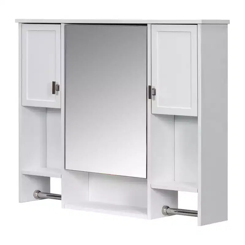 Armoire de toilette 35" x 28" avec miroir, barre porte-serviettes, armoire murale de salle de bain en bois, armoires à pharmacie