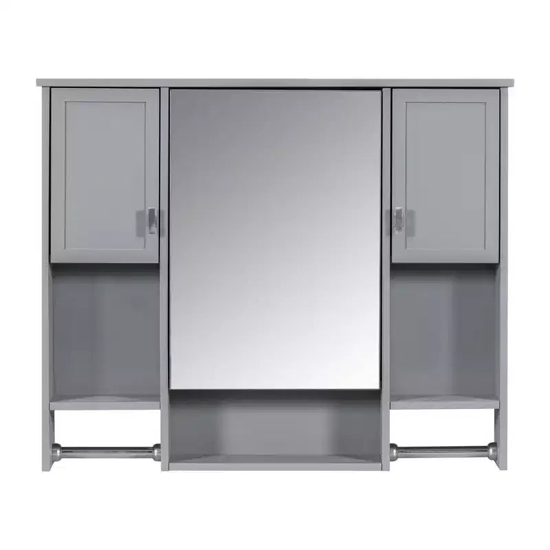 Armoire de toilette 35" x 28" avec miroir, barre porte-serviettes, armoire murale de salle de bain en bois, armoires à pharmacie