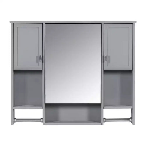 Armoire de toilette 35" x 28" avec miroir, barre porte-serviettes, armoire murale de salle de bain en bois, armoires à pharmacie
