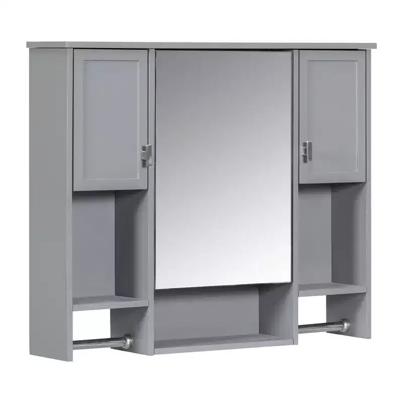 Armoire de toilette 35" x 28" avec miroir, barre porte-serviettes, armoire murale de salle de bain en bois, armoires à pharmacie