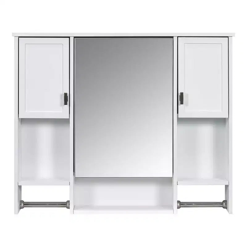 Armoire de toilette 35" x 28" avec miroir, barre porte-serviettes, armoire murale de salle de bain en bois, armoires à pharmacie