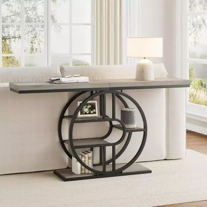 Table console pour entrée, étagères de rangement, table d'appoint étroite à 5 niveaux avec étagères de rangement circulaires pour salon, couloir, cadre métallique en forme de O