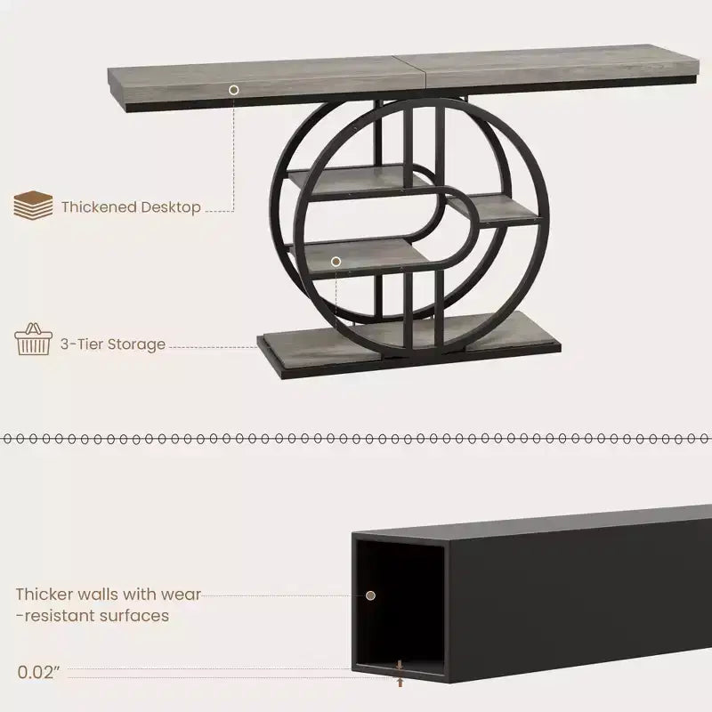 Table console pour entrée, étagères de rangement, table d'appoint étroite à 5 niveaux avec étagères de rangement circulaires pour salon, couloir, cadre métallique en forme de O